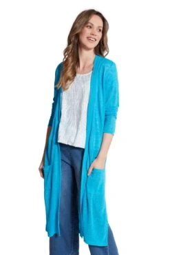 Sweatjacke Lange Offene Form V-Ausschnitt In Blau